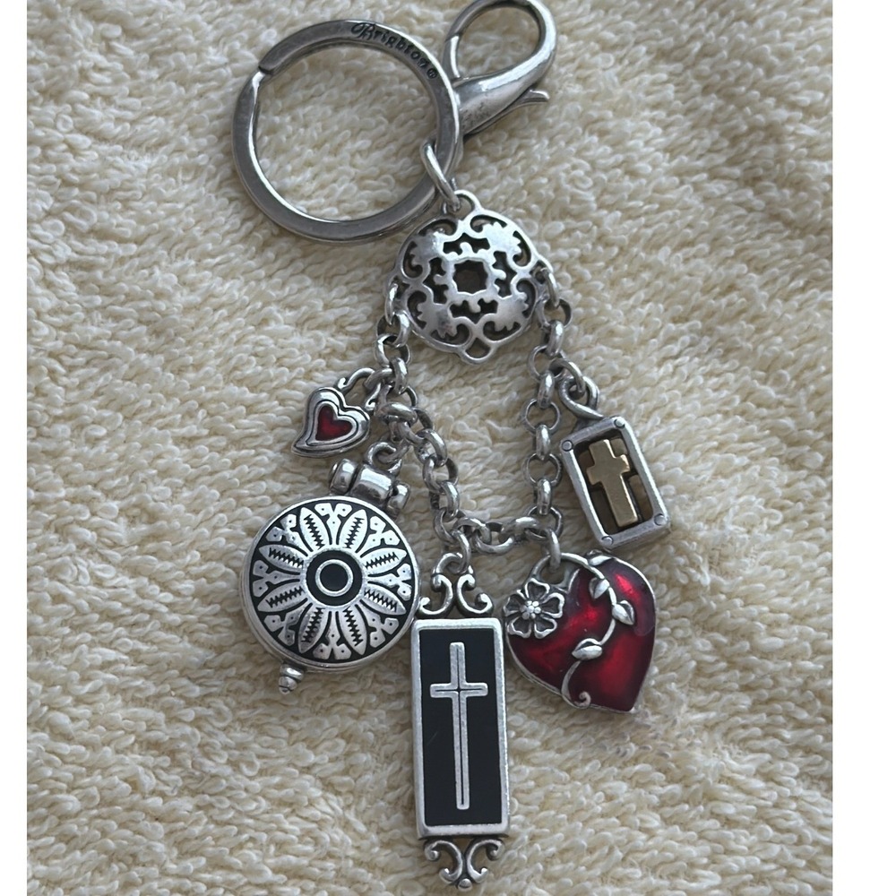 Brighton Silver Tone Self Love & Respect Multi Charm Keychain Cross Heart Locket - Picture 2 of 2
